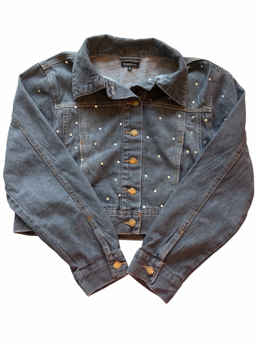 Bebe Denim Jacket With Rhinestones